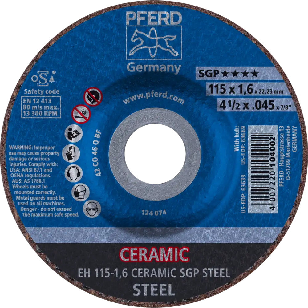 Pferd Tools PFERD TOOLS Trennscheibe EH 115x1,6x22,23 mm gekröpft CERAMIC Speziallinie SGP STEEL für Stahl-1 Product picture Primär-Darstellung