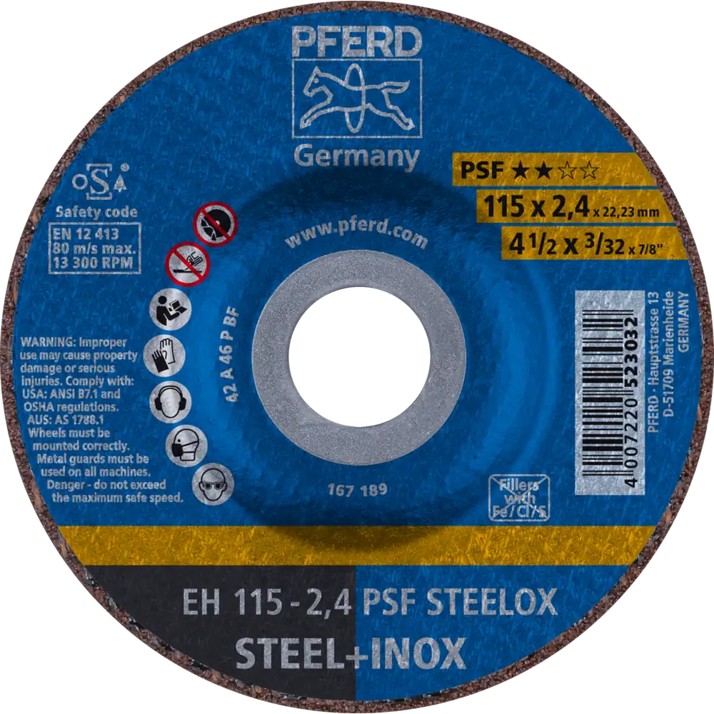 Pferd Tools PFERD TOOLS Trennscheibe EH 115x2,4x22,23 mm gekröpft Universallinie PSF STEELOX für Stahl/Edelstahl-1 Product picture Primär-Darstellung