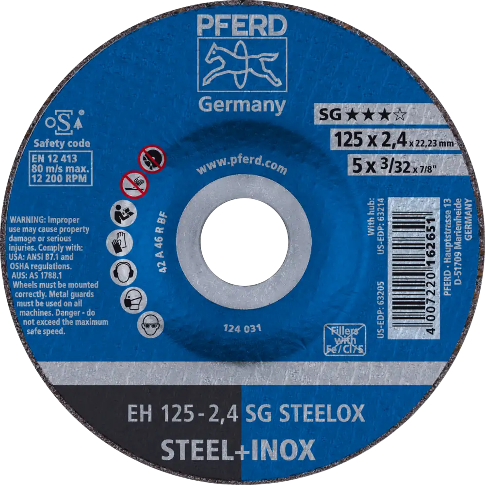 Pferd Tools PFERD TOOLS Trennscheibe EH 125x2,4x22,23 mm gekröpft Leistungslinie SG STEELOX für Stahl/Edelstahl-1 Product picture Primär-Darstellung