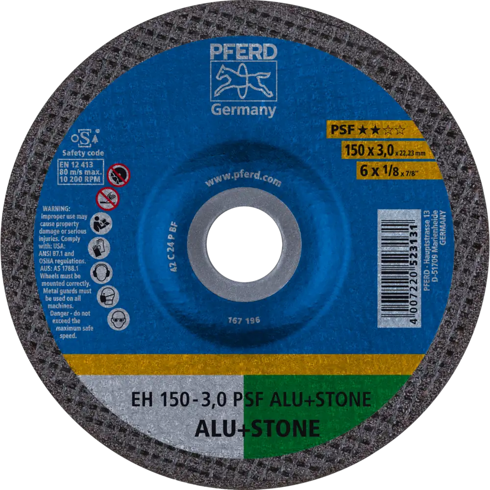 Pferd Tools PFERD TOOLS Trennscheibe EH 150x3,0x22,23 mm gekröpft Uni.-Linie PSF ALU+STONE für Alu/NE-Met./Stein-1 Product picture Primär-Darstellung