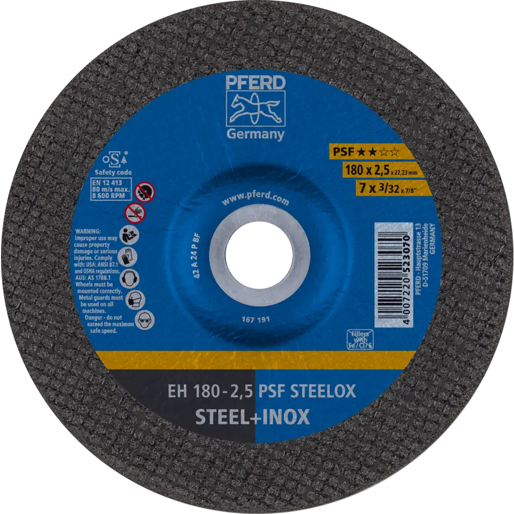 Pferd Tools PFERD TOOLS Trennscheibe EH 180x2,5x22,23 mm gekröpft Universallinie PSF STEELOX für Stahl/Edelstahl-1 Product picture Primär-Darstellung