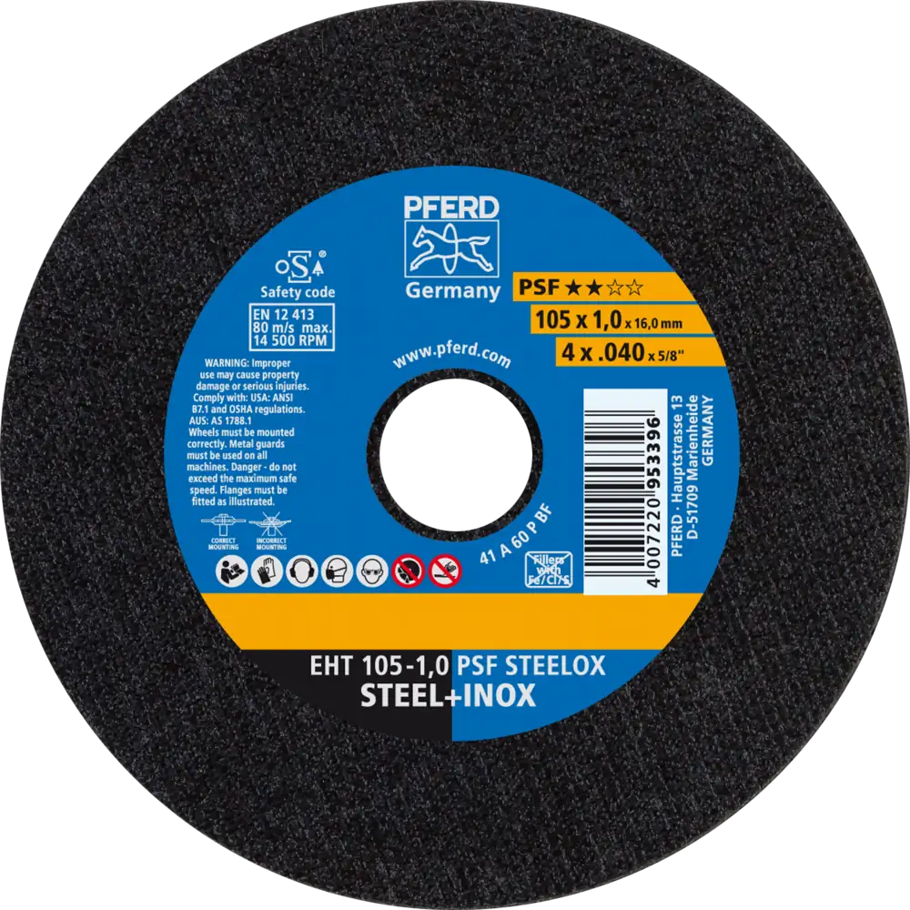 Pferd Tools PFERD TOOLS Trennscheibe EHT 105x1,0x16 mm gerade Universallinie PSF STEELOX für Stahl/Edelstahl-1 Product picture Primär-Darstellung
