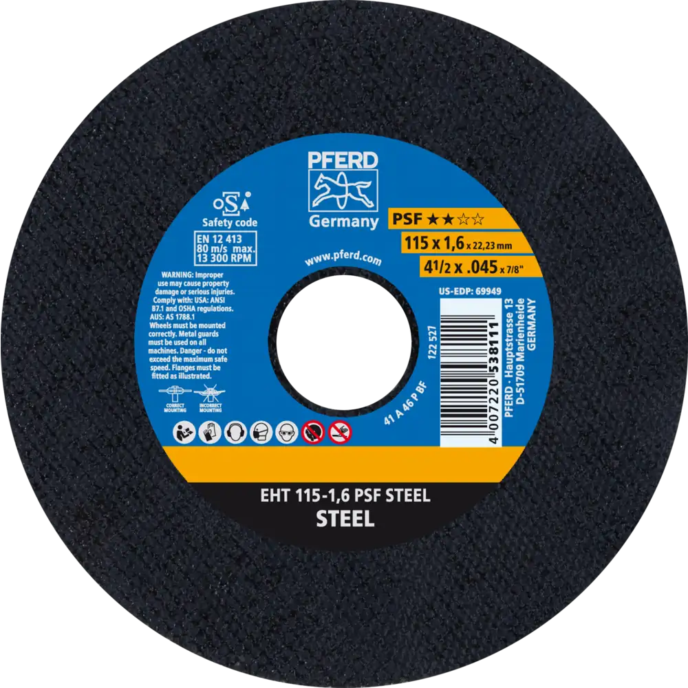 Pferd Tools PFERD TOOLS Trennscheibe EHT 115x1,6x22,23 mm gerade Universallinie PSF STEEL für Stahl-1 Product picture Primär-Darstellung