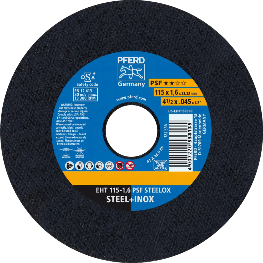 Pferd Tools PFERD TOOLS Trennscheibe EHT 115x1,6x22,23 mm gerade Universallinie PSF STEELOX für Stahl/Edelstahl-1 Product picture Primär-Darstellung