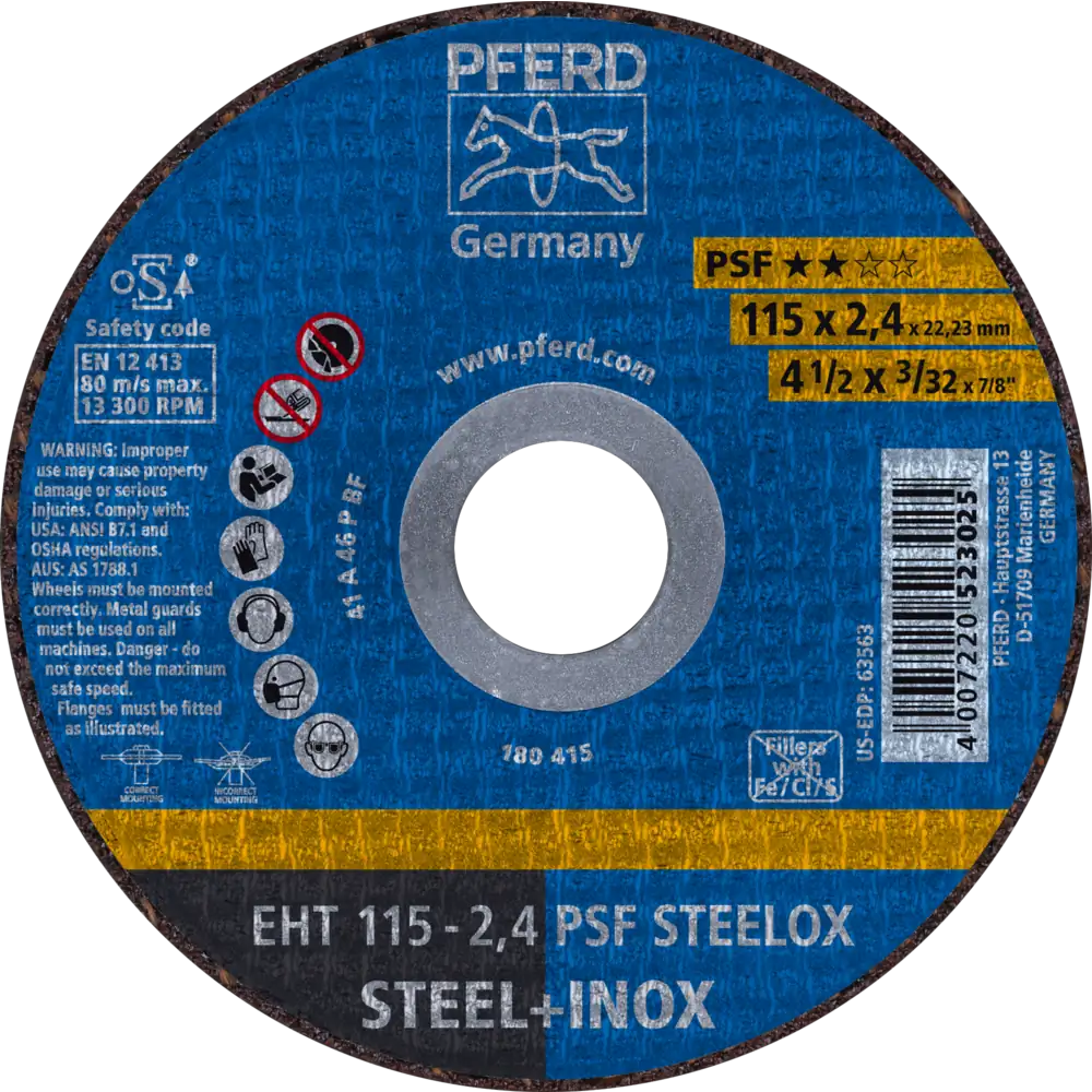 Pferd Tools PFERD TOOLS Trennscheibe EHT 115x2,4x22,23 mm gerade Universallinie PSF STEELOX für Stahl/Edelstahl-1 Product picture Primär-Darstellung