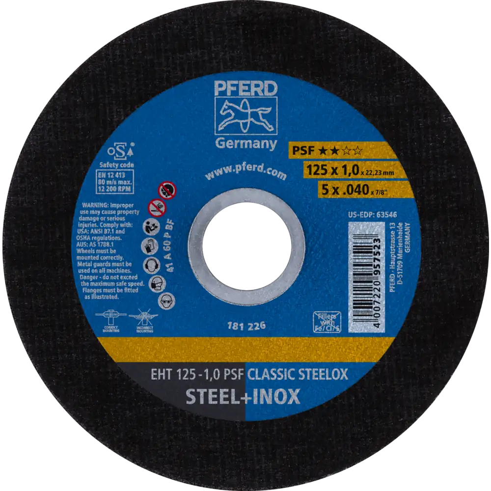 Pferd Tools PFERD TOOLS Trennscheibe EHT 125x1,0x22,23 mm gerade Universallinie PSF CLASSIC STEELOX für Stahl/VA-1 Product picture Primär-Darstellung