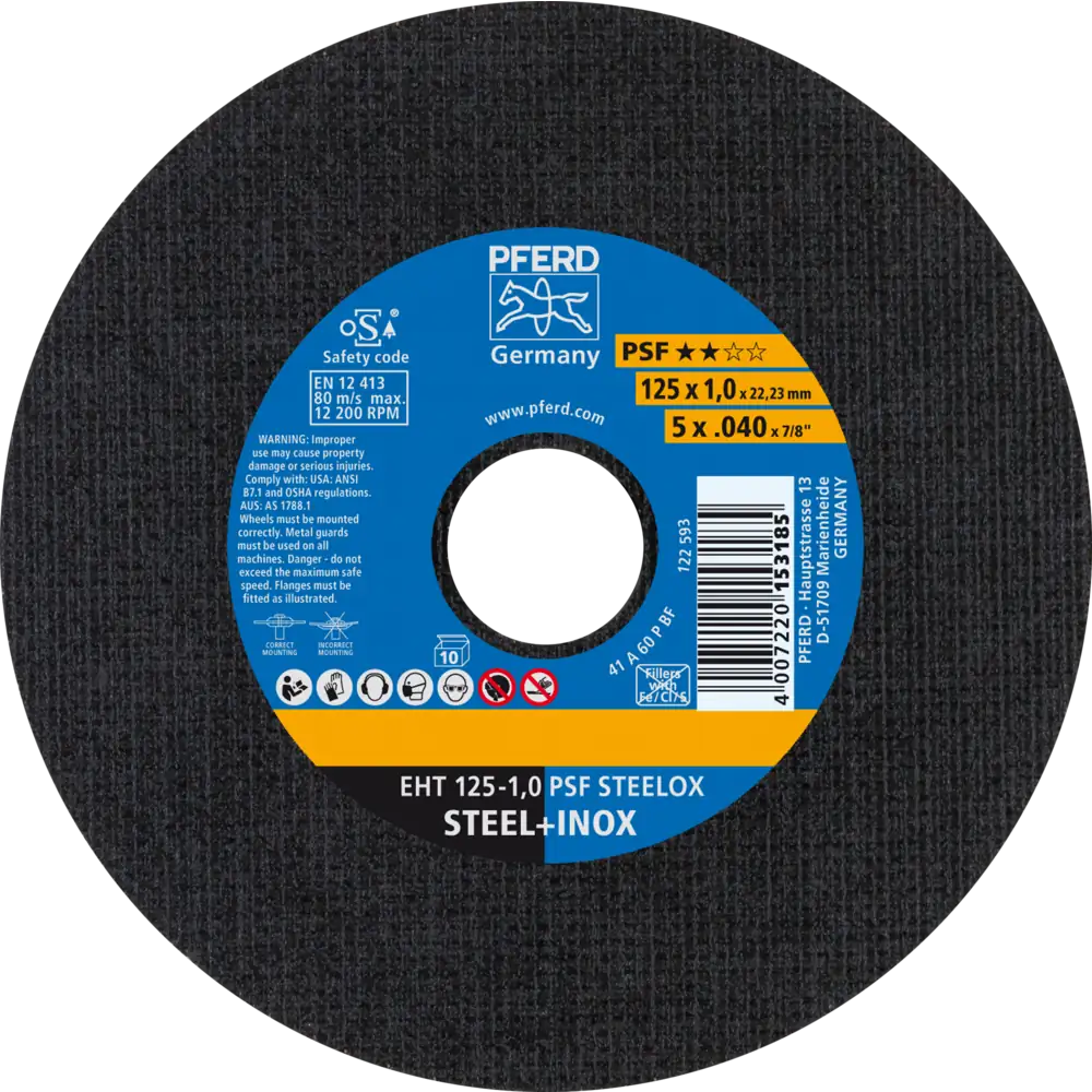 Pferd Tools PFERD TOOLS Trennscheibe EHT 125x1,0x22,23 mm gerade Universallinie PSF STEELOX für Stahl/Edelstahl (10)-1 Product picture Primär-Darstellung