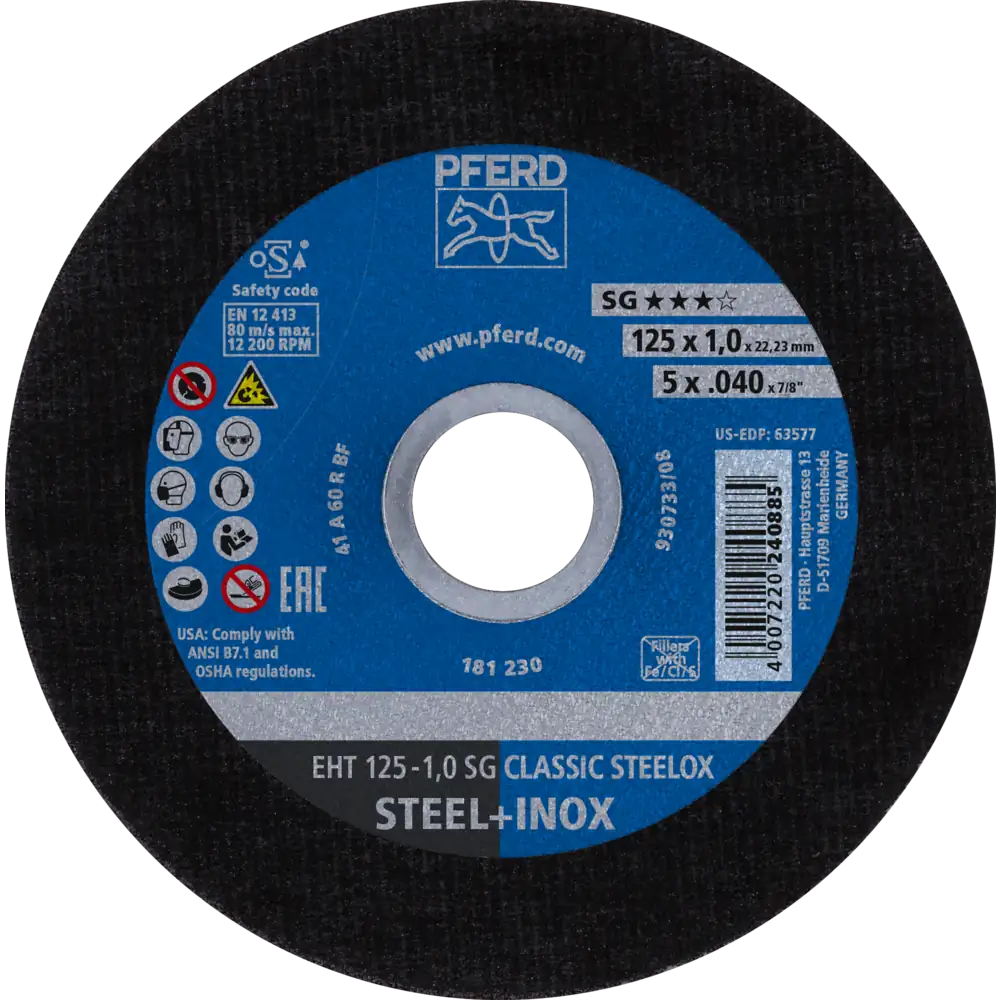 Pferd Tools PFERD TOOLS Trennscheibe EHT 125x1,0x22,23 mm gerade Leistungslinie SG CLASSIC STEELOX für Stahl/VA-1 Product picture Primär-Darstellung