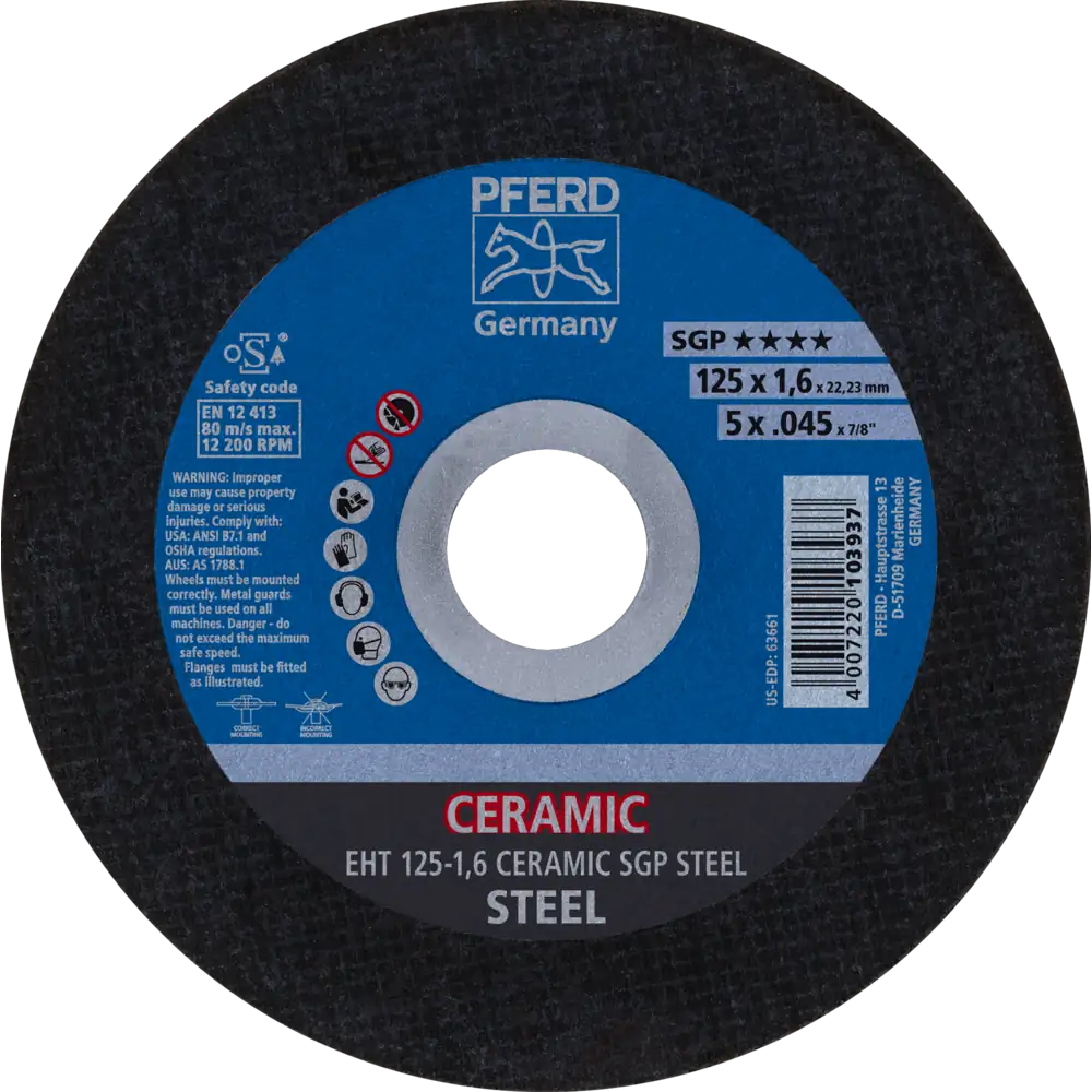 Pferd Tools PFERD TOOLS Trennscheibe EHT 125x1,6x22,23 mm gerade CERAMIC Speziallinie SGP STEEL für Stahl-1 Product picture Primär-Darstellung