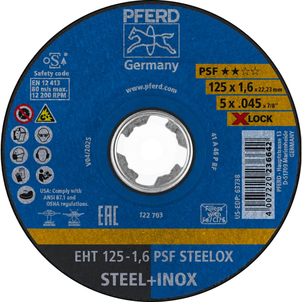 Pferd Tools PFERD TOOLS Trennscheibe EHT 125x1,6 mm X-LOCK gerade Universallinie PSF STEELOX für Stahl/Edelstahl-1 Product picture Primär-Darstellung