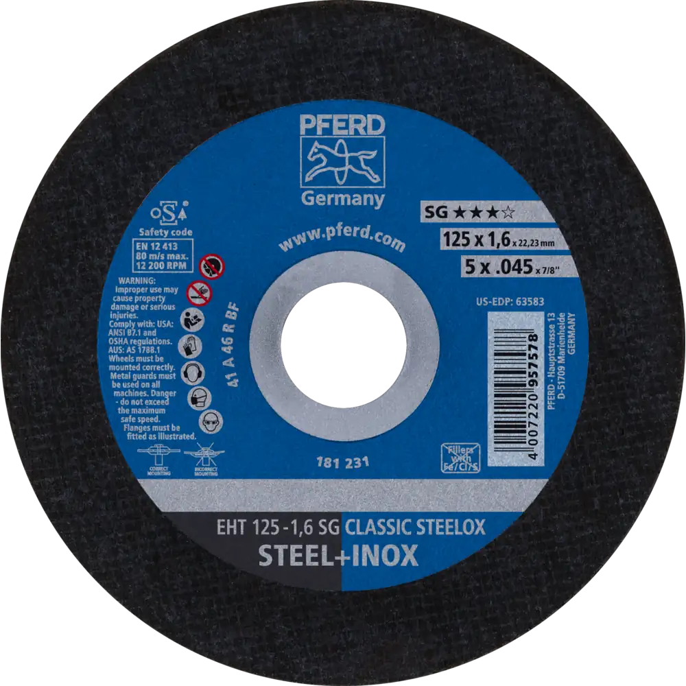 Pferd Tools PFERD TOOLS Trennscheibe EHT 125x1,6x22,23 mm gerade Leistungslinie SG CLASSIC STEELOX für Stahl/VA-1 Product picture Primär-Darstellung