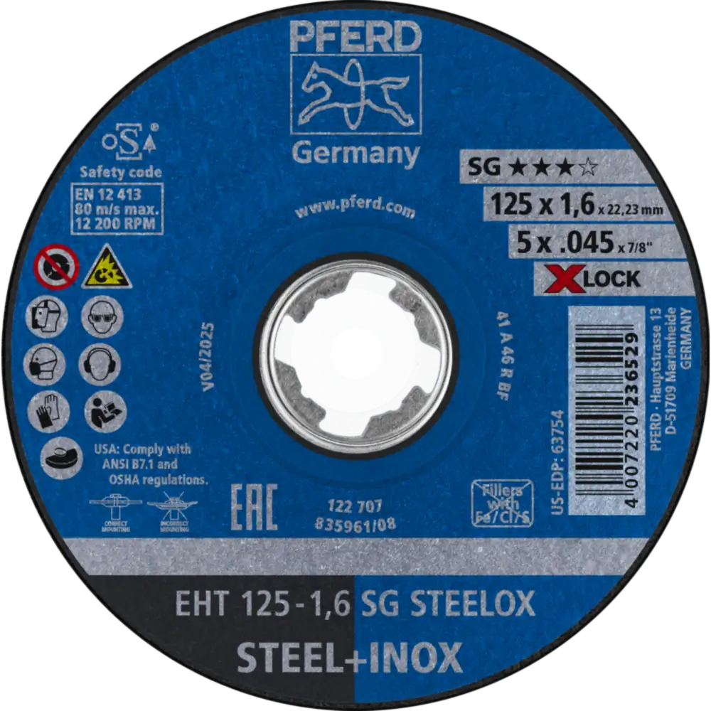 Pferd Tools PFERD TOOLS Trennscheibe EHT 125x1,6 mm X-LOCK gerade Leistungslinie SG STEELOX für Stahl/Edelstahl-1 Product picture Primär-Darstellung