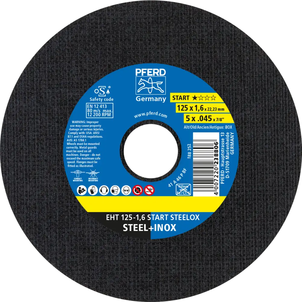 Pferd Tools PFERD TOOLS Trennscheibe EHT 125x1,6x22,23 mm gerade Startlinie START STEELOX für Stahl/Edelstahl (25)-1 Product picture Primär-Darstellung
