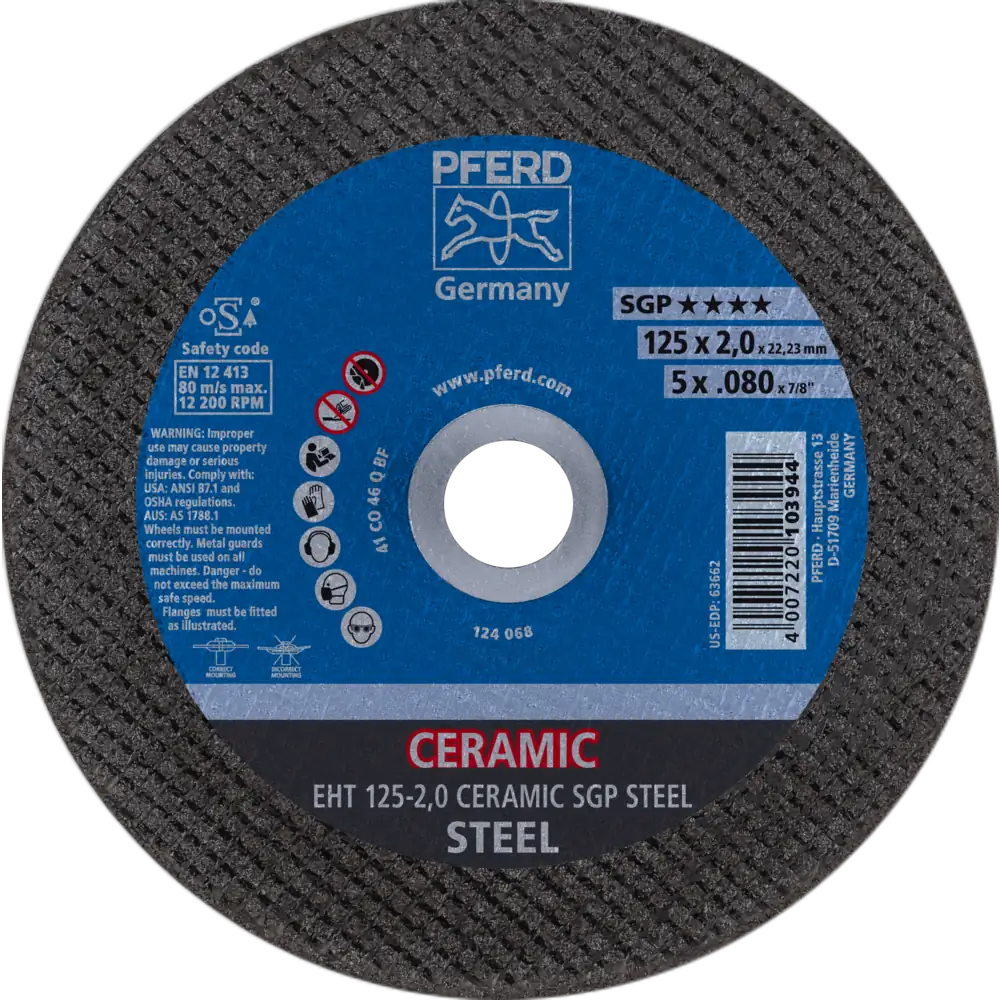 Pferd Tools PFERD TOOLS Trennscheibe EHT 125x2,0x22,23 mm gerade CERAMIC Speziallinie SGP STEEL für Stahl-1 Product picture Primär-Darstellung