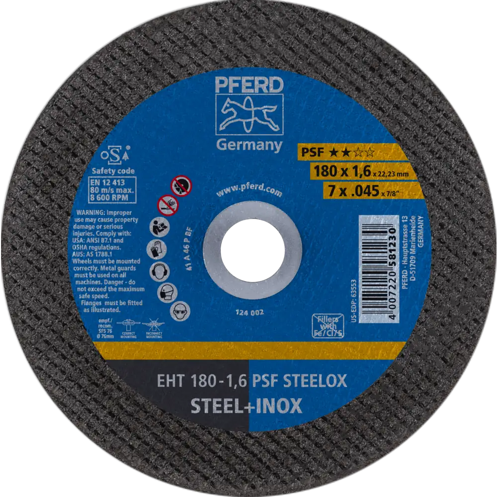Pferd Tools PFERD TOOLS Trennscheibe EHT 180x1,6x22,23 mm gerade Universallinie PSF STEELOX für Stahl/Edelstahl-1 Product picture Primär-Darstellung