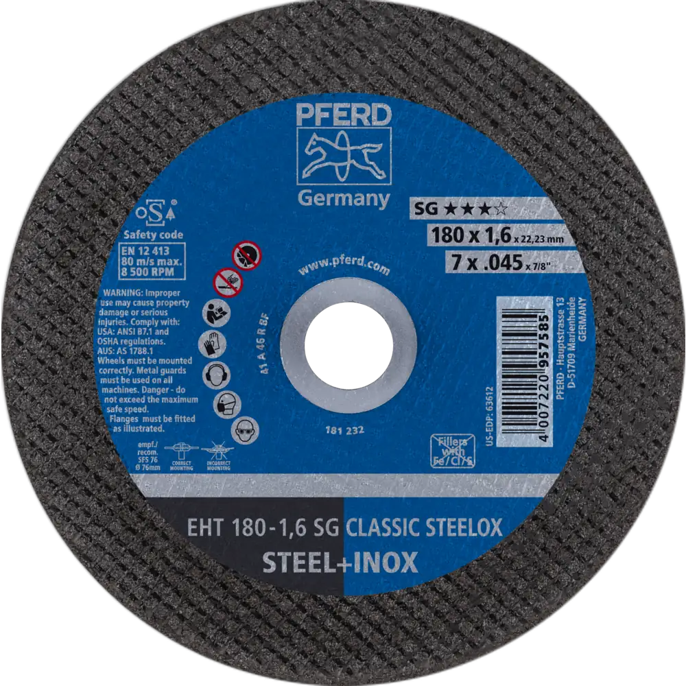 Pferd Tools PFERD TOOLS Trennscheibe EHT 180x1,6x22,23 mm gerade Leistungslinie SG CLASSIC STEELOX für Stahl/VA-1 Product picture Primär-Darstellung