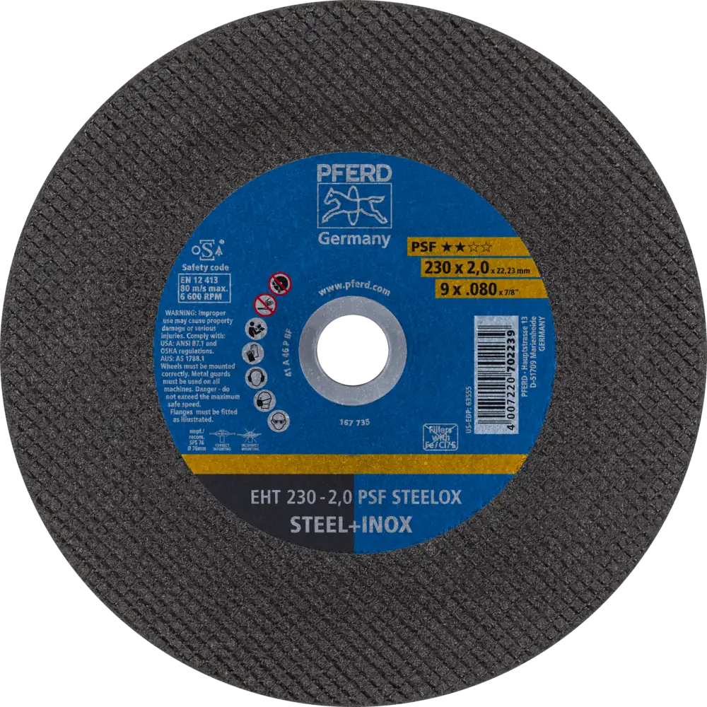 Pferd Tools PFERD TOOLS Trennscheibe EHT 230x2,0x22,23 mm gerade Universallinie PSF STEELOX für Stahl/Edelstahl-1 Product picture Primär-Darstellung