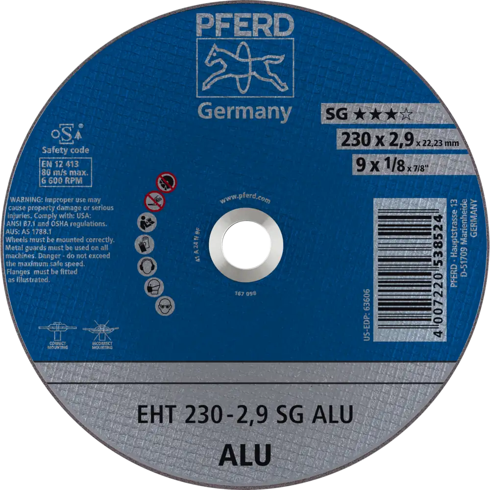 Pferd Tools PFERD TOOLS Trennscheibe EHT 230x2,9x22,23 mm gerade Leistungslinie SG ALU für Alu-1 Product picture Primär-Darstellung