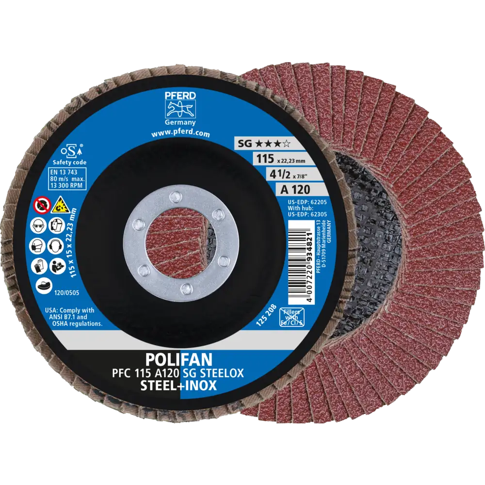 Pferd Tools PFERD TOOLS POLIFAN Fächerscheibe PFC 115x22,23 mm konisch A120 Uni.-Linie PSF STEELOX Stahl/Edelstahl-1 Product picture Primär-Darstellung