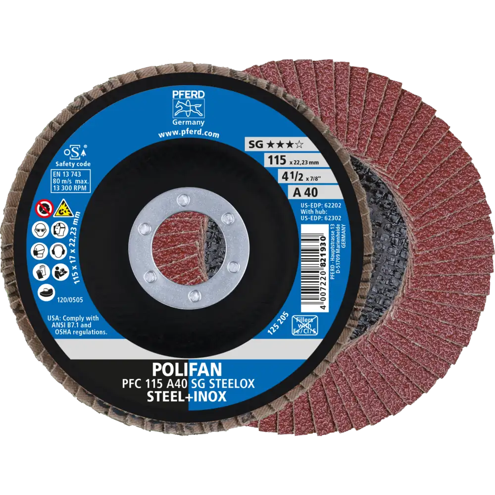 Pferd Tools PFERD TOOLS POLIFAN Fächerscheibe PFC 115x22,23 mm konisch A40 Uni.-Linie PSF STEELOX Stahl/Edelstahl-1 Product picture Primär-Darstellung