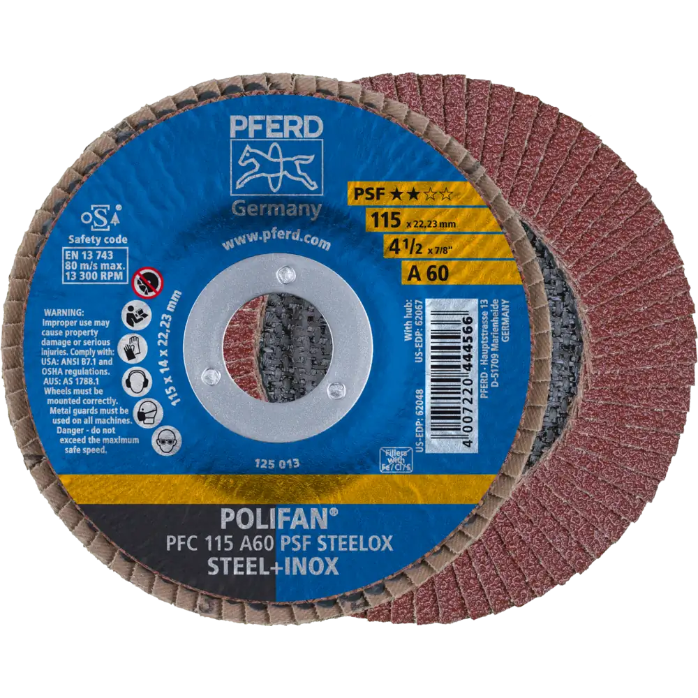 Pferd Tools PFERD TOOLS POLIFAN Fächerscheibe PFC 115x22,23 mm konisch A60 Uni.-Linie PSF STEELOX Stahl/Edelstahl-1 Product picture Primär-Darstellung