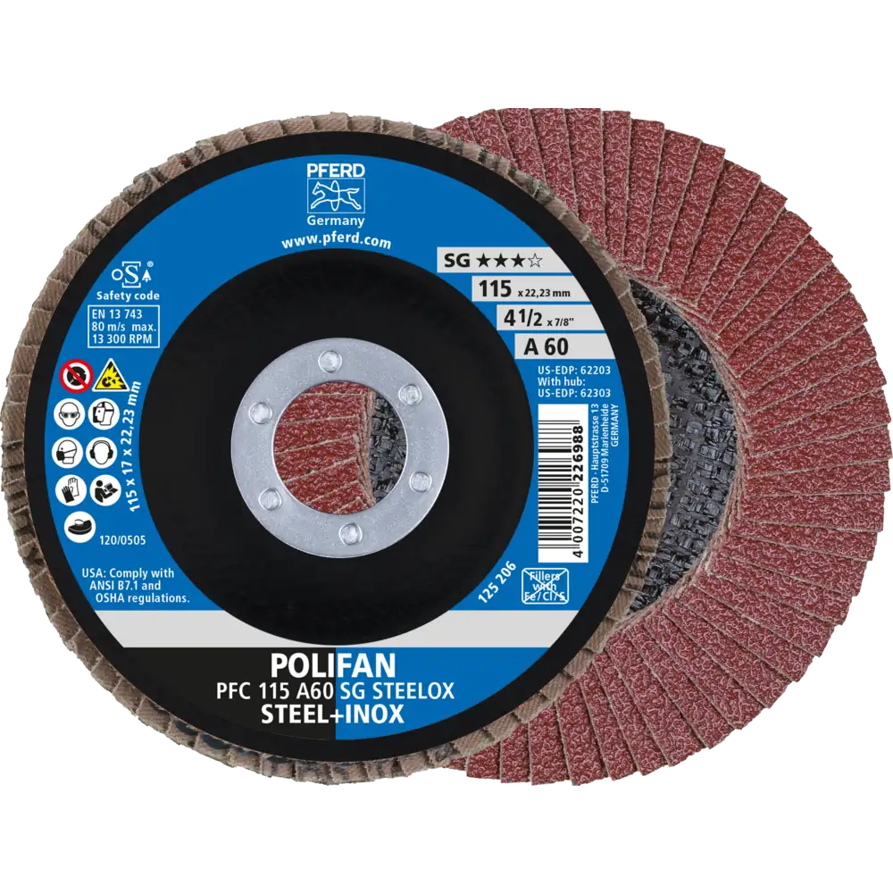 Pferd Tools PFERD TOOLS POLIFAN Fächerscheibe PFC 115x22,23 mm konisch A60 SG STEELOX Stahl/Edelstahl-1 Product picture Primär-Darstellung