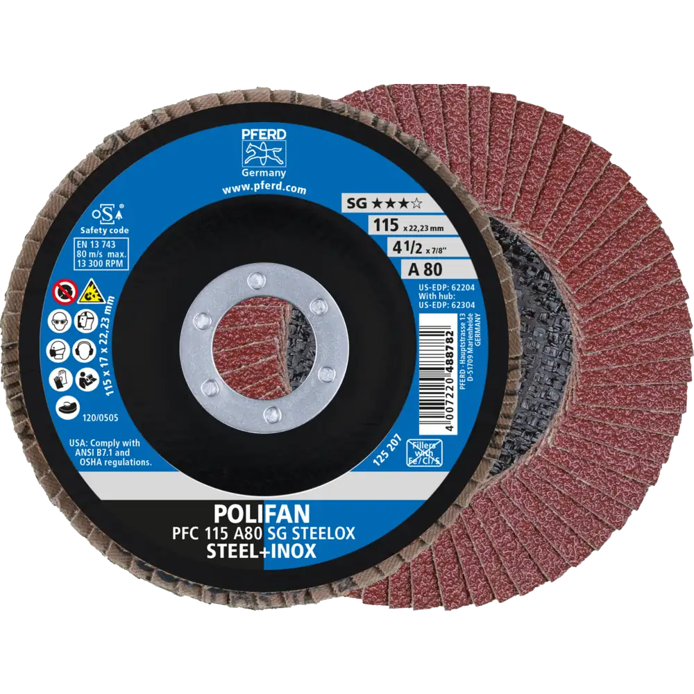 Pferd Tools PFERD TOOLS POLIFAN Fächerscheibe PFC 115x22,23 mm konisch A80 Uni.-Linie PSF STEELOX Stahl/Edelstahl-1 Product picture Primär-Darstellung