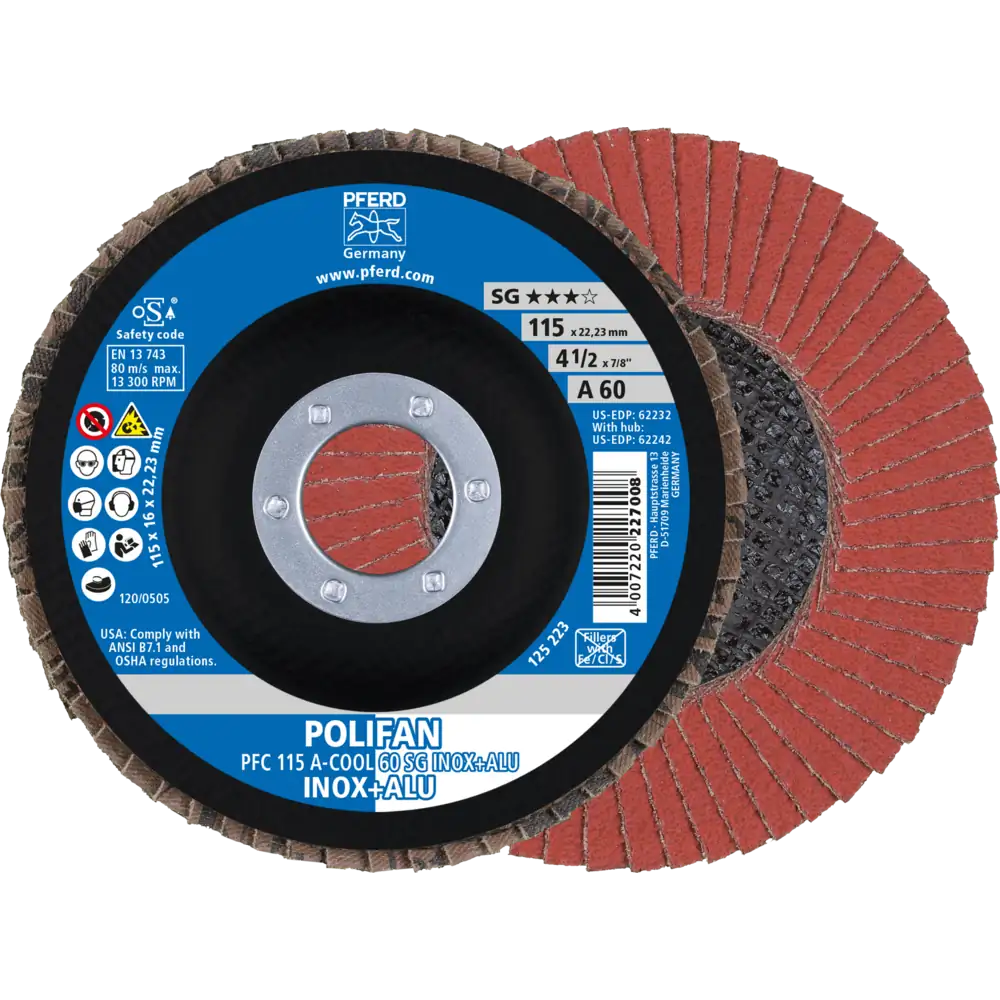 Pferd Tools PFERD TOOLS POLIFAN Fächerscheibe PFC 115x22,23 mm konisch A-COOL 60 SG INOX+ALU Edelstahl/Alu-1 Product picture Primär-Darstellung