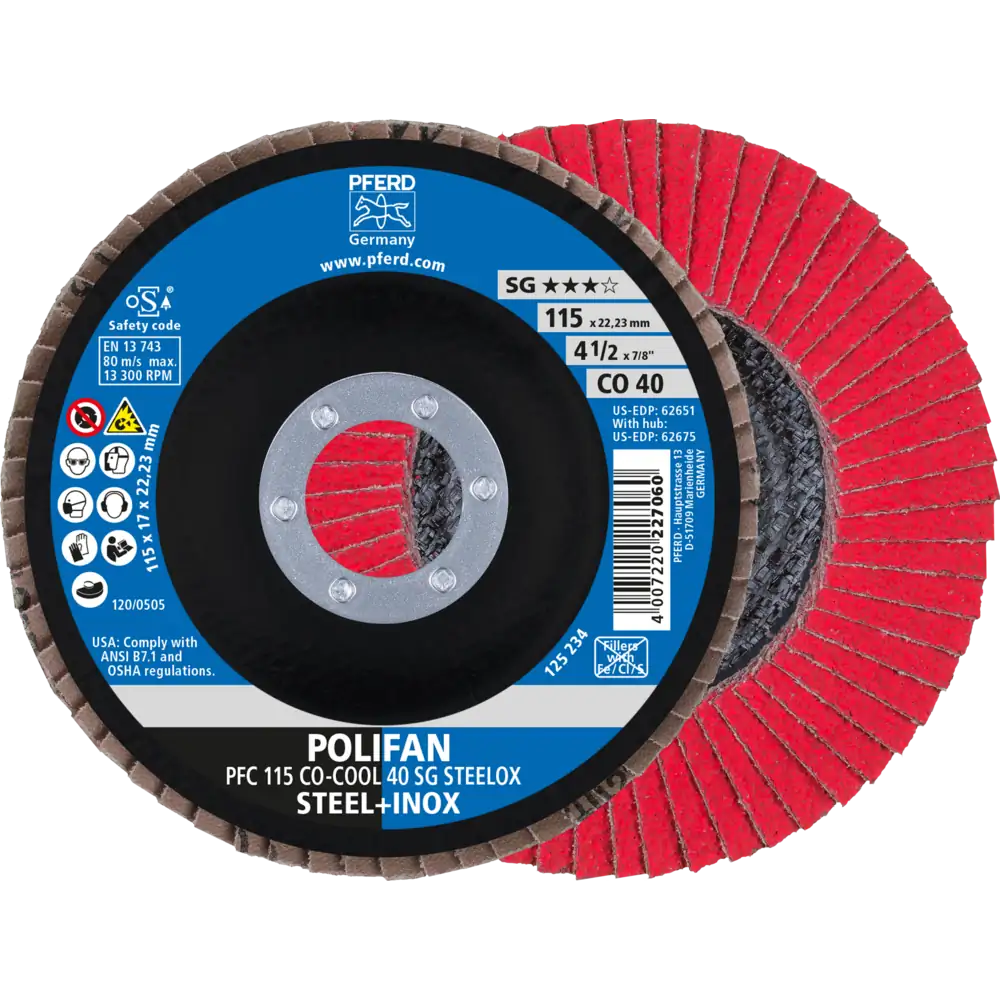 Pferd Tools PFERD TOOLS POLIFAN Fächerscheibe PFC 115x22,23 mm konisch CO-COOL 40 SG STEELOX Stahl/Edelstahl-1 Product picture Primär-Darstellung