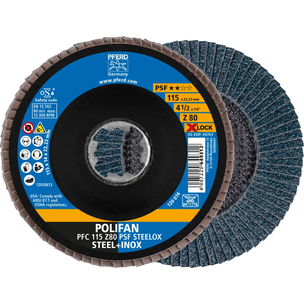 Pferd Tools PFERD TOOLS POLIFAN Fächerscheibe PFC 115 mm X-LOCK konisch Z80 Uni.-Linie PSF STEELOX Stahl/Edelstahl-1 Product picture Primär-Darstellung