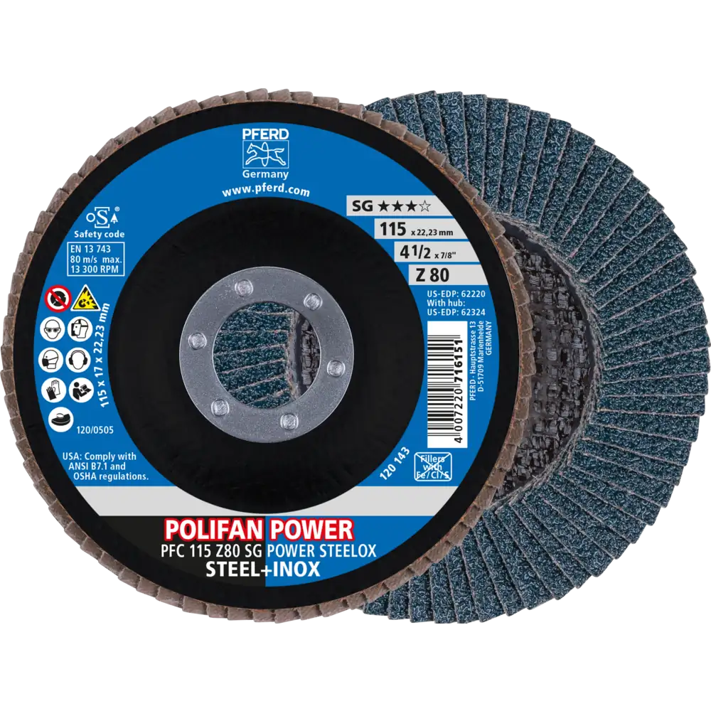 Pferd Tools PFERD TOOLS POLIFAN POWER Fächerscheibe PFC 115x22,23 mm konisch Z80 SG STEELOX Stahl/Edelstahl-1 Product picture Primär-Darstellung