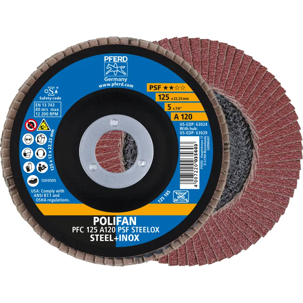 Pferd Tools PFERD TOOLS POLIFAN Fächerscheibe PFC 125x22,23 mm konisch A120 Uni.-Linie PSF STEELOX Stahl/Edelstahl-1 Product picture Primär-Darstellung
