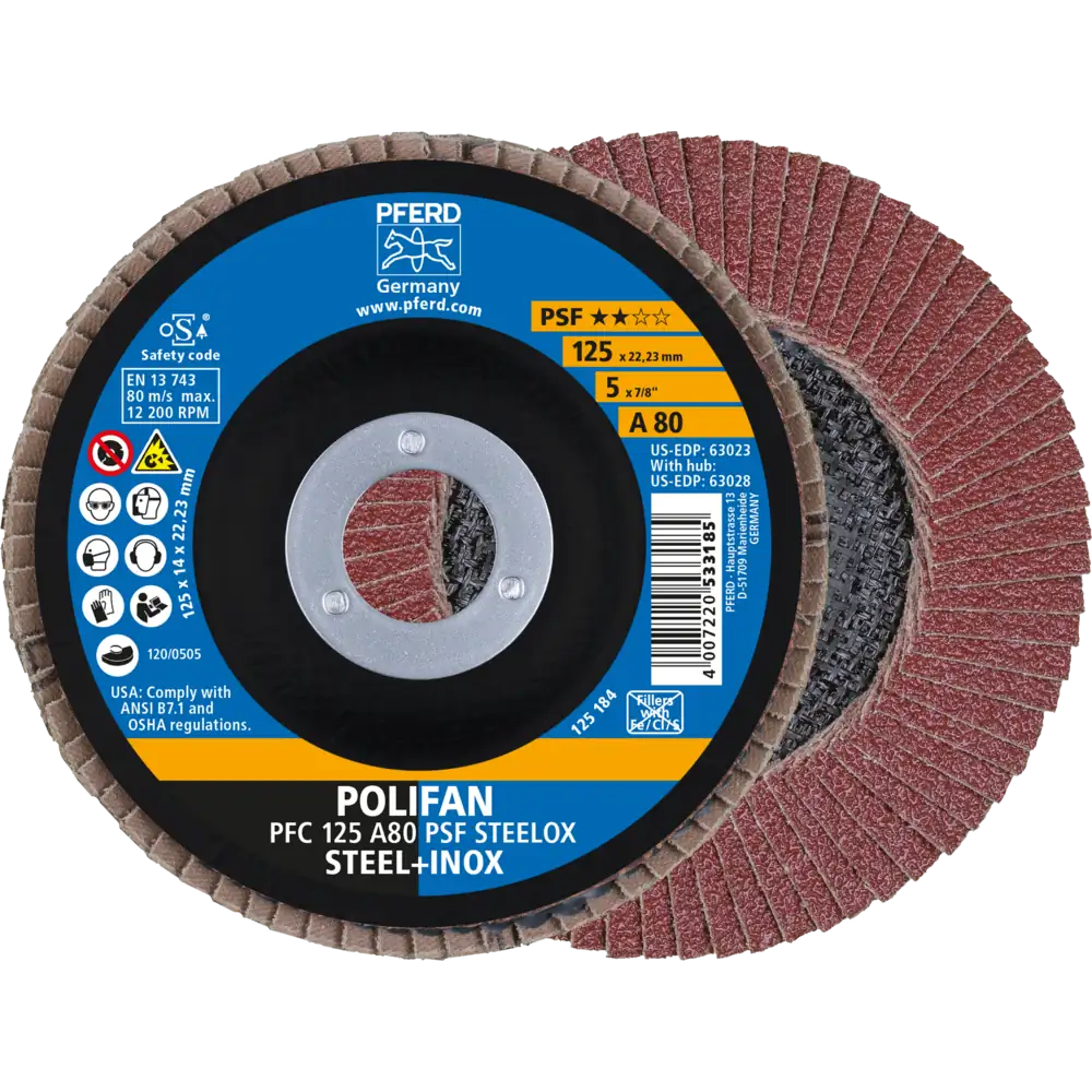 Pferd Tools PFERD TOOLS POLIFAN Fächerscheibe PFC 125x22,23 mm konisch A80 Uni.-Linie PSF STEELOX Stahl/Edelstahl-1 Product picture Primär-Darstellung