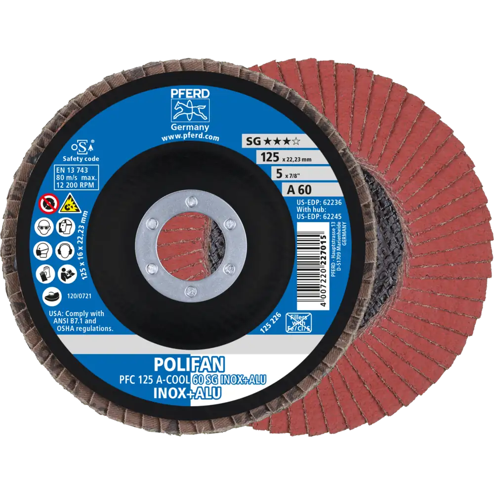 Pferd Tools PFERD TOOLS POLIFAN Fächerscheibe PFC 125x22,23 mm konisch A-COOL 60 SG INOX+ALU Edelstahl/Alu-1 Product picture Primär-Darstellung