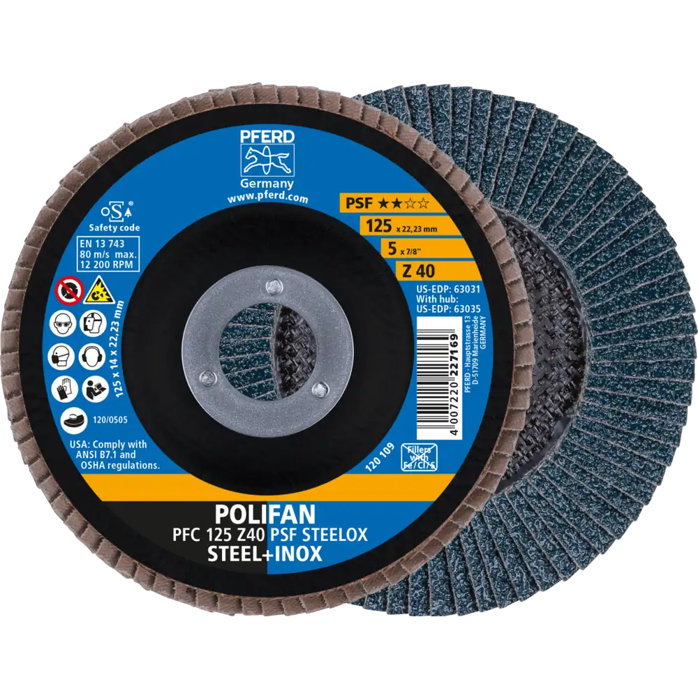 Pferd Tools PFERD TOOLS POLIFAN Fächerscheibe PFC 125x22,23 mm konisch Z40 Uni.-Linie PSF STEELOX Stahl/Edelstahl-1 Product picture Primär-Darstellung