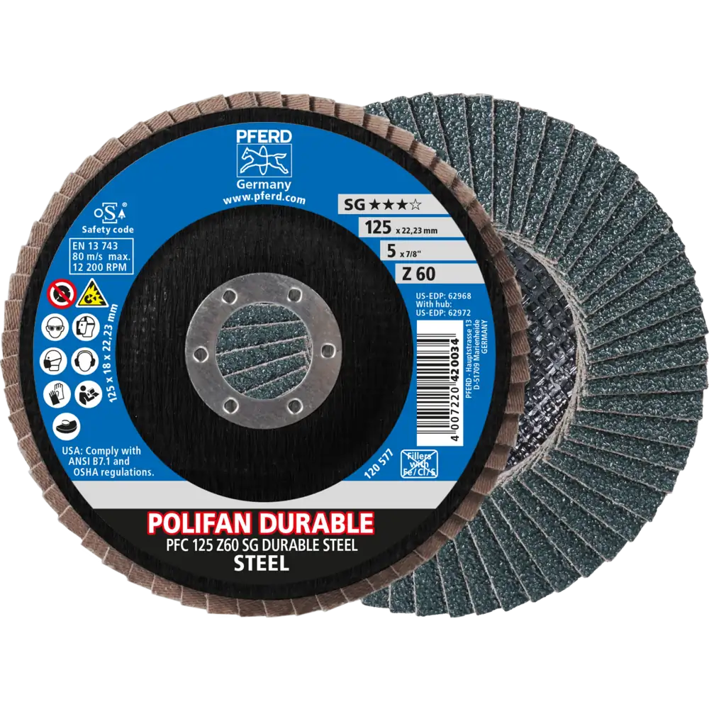 Pferd Tools PFERD TOOLS POLIFAN POWER Fächerscheibe PFC 125x22,23 mm konisch Z60 Leistungslinie SG DURABLE STEEL für Stahl-1 Product picture Primär-Darstellung