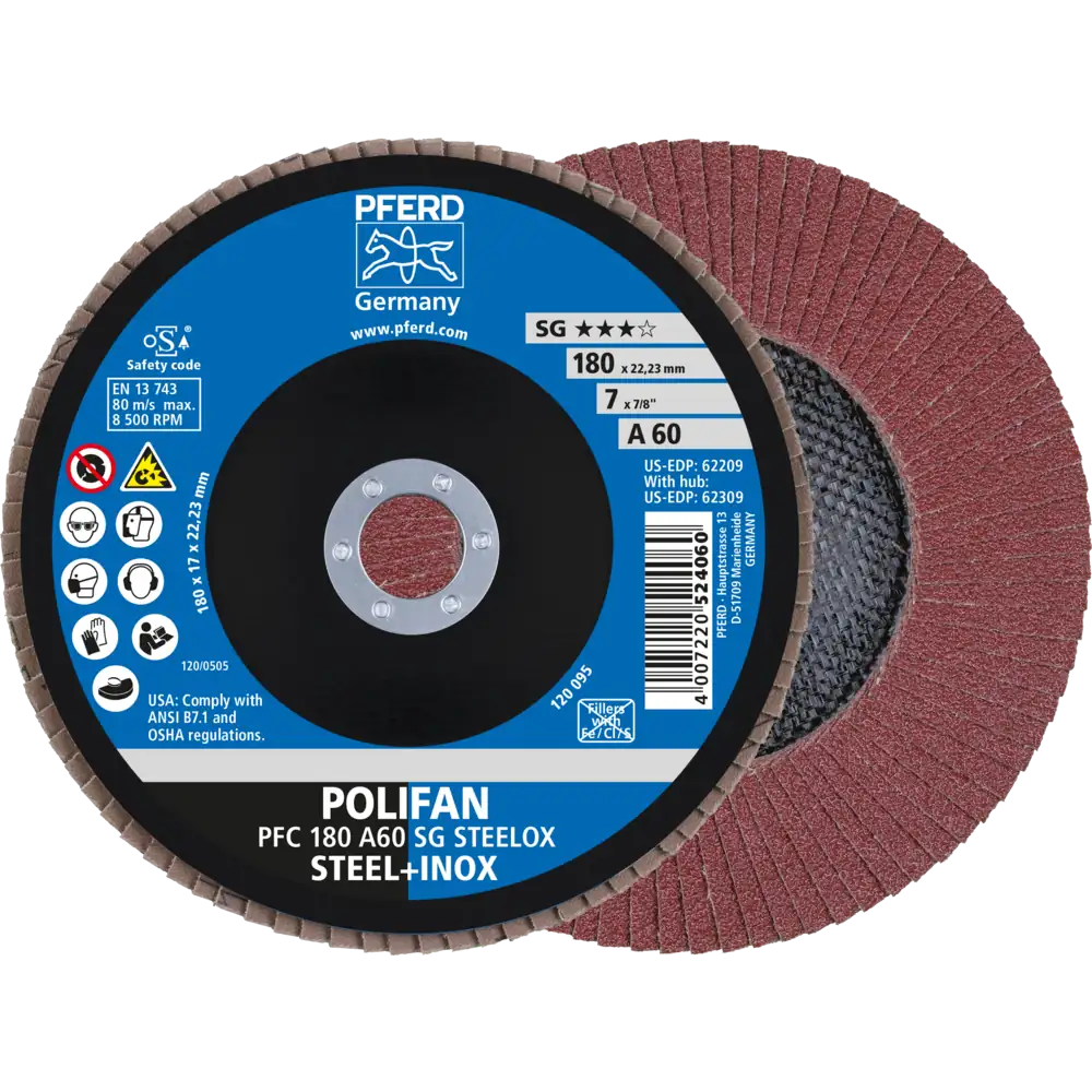 Pferd Tools PFERD TOOLS POLIFAN Fächerscheibe PFC 180x22,23 mm konisch A60 SG STEELOX Stahl/Edelstahl-1 Product picture Primär-Darstellung