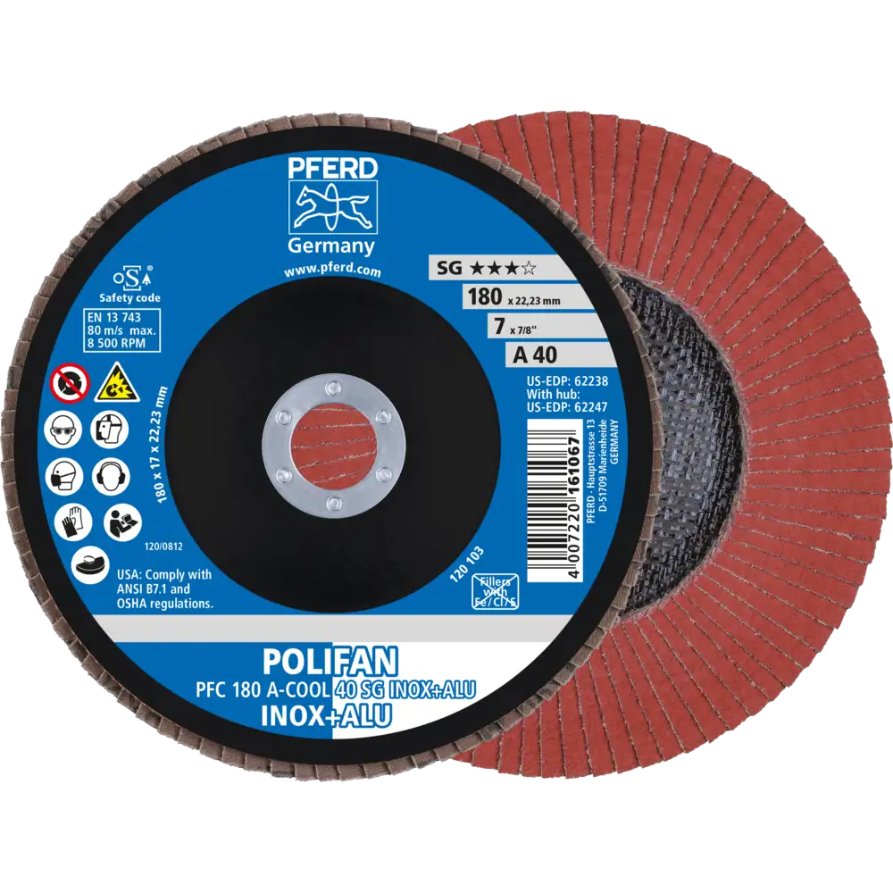 Pferd Tools PFERD TOOLS POLIFAN Fächerscheibe PFC 180x22,23 mm konisch A-COOL 40 SG INOX+ALU Edelstahl/Alu-1 Product picture Primär-Darstellung