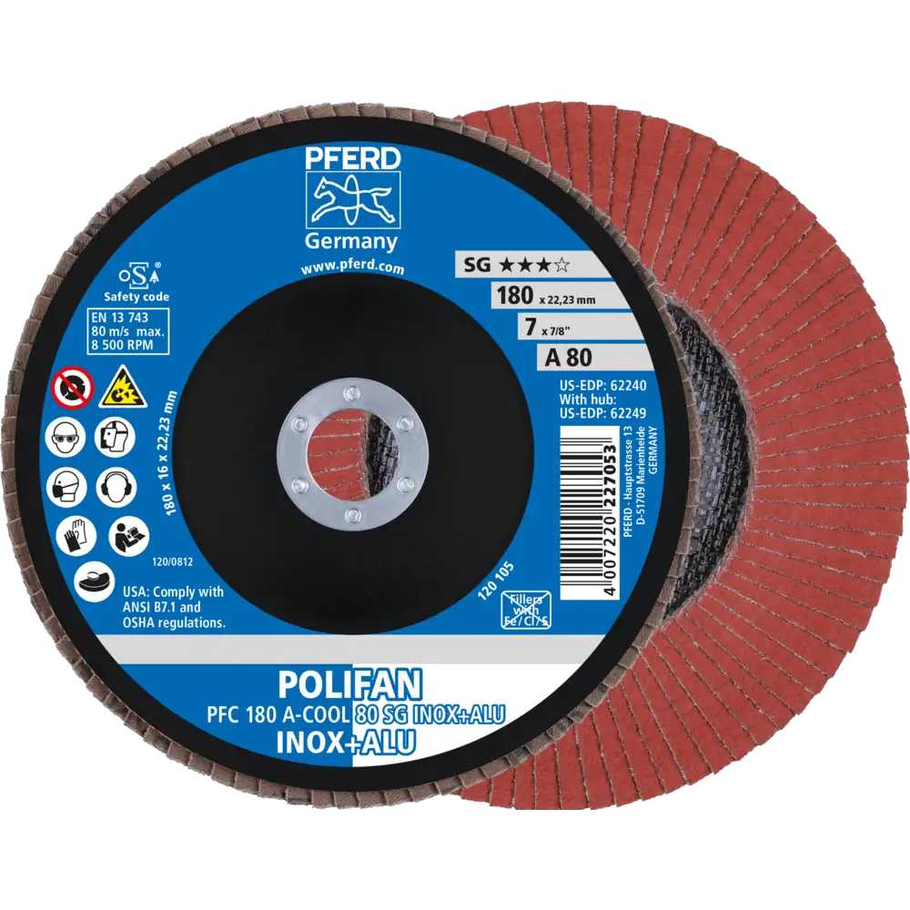 Pferd Tools PFERD TOOLS POLIFAN Fächerscheibe PFC 180x22,23 mm konisch A-COOL 80 SG INOX+ALU Edelstahl/Alu-1 Product picture Primär-Darstellung
