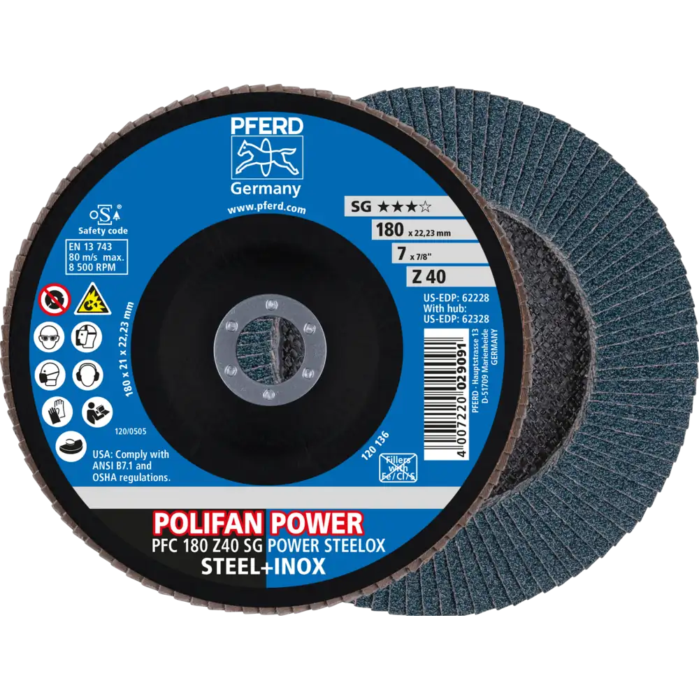 Pferd Tools PFERD TOOLS POLIFAN POWER Fächerscheibe PFC 180x22,23 mm konisch Z40 SG STEELOX Stahl/Edelstahl-1 Product picture Primär-Darstellung