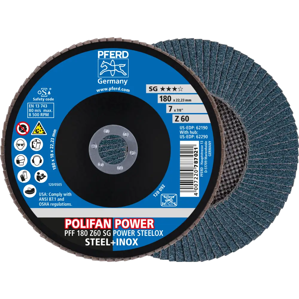 Pferd Tools PFERD TOOLS POLIFAN POWER Fächerscheibe PFF 180x22,23 mm flach Z60 SG STEELOX Stahl/Edelstahl-1 Product picture Primär-Darstellung
