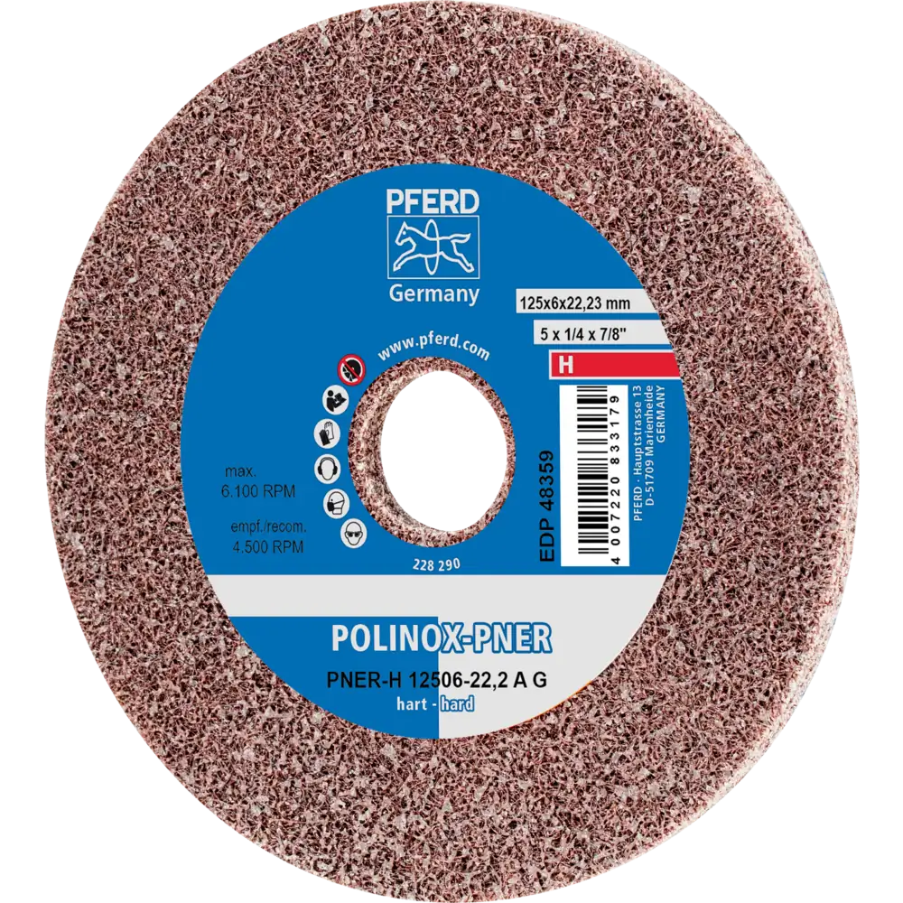 Pferd Tools PFERD TOOLS POLINOX verpresstes Vlies-Rad PNER Ø 125x6 mm Bohrung-Ø 22,23 mm Hart A Grob für Finish-1 Product picture Primär-Darstellung