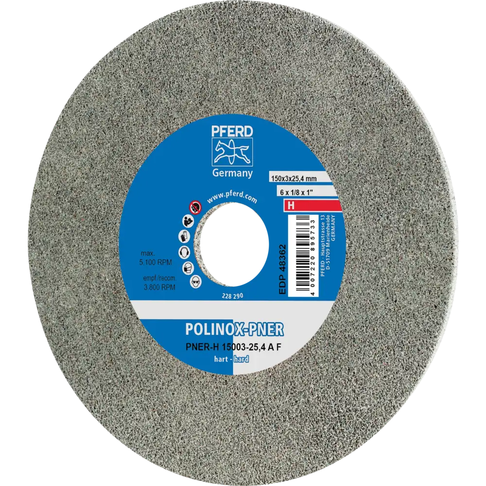Pferd Tools PFERD TOOLS POLINOX verpresstes Vlies-Rad PNER Ø 150x3 mm Bohrung-Ø 25,4 mm Hart A Fein für Finish-1 Product picture Primär-Darstellung