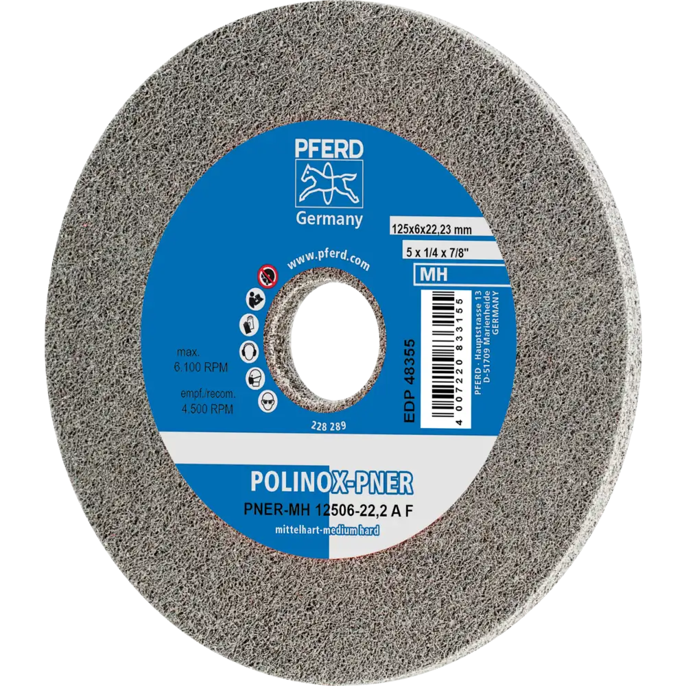 Pferd Tools PFERD TOOLS POLINOX verpresstes Vlies-Rad PNER Ø 125x6 mm Bohrung-Ø 22,23 mm Mittelhart A Fein für Finish-1 Product picture Primär-Darstellung