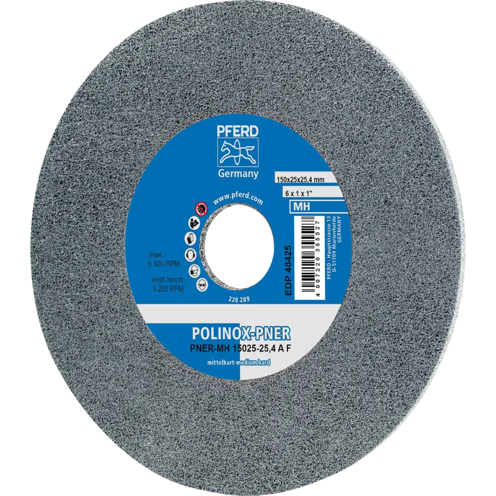 Pferd Tools PFERD TOOLS POLINOX verpresstes Vlies-Rad PNER Ø 150x3 mm Bohrung-Ø 25,4 mm Mittehart SIC Fein für Finish-1 Product picture Primär-Darstellung