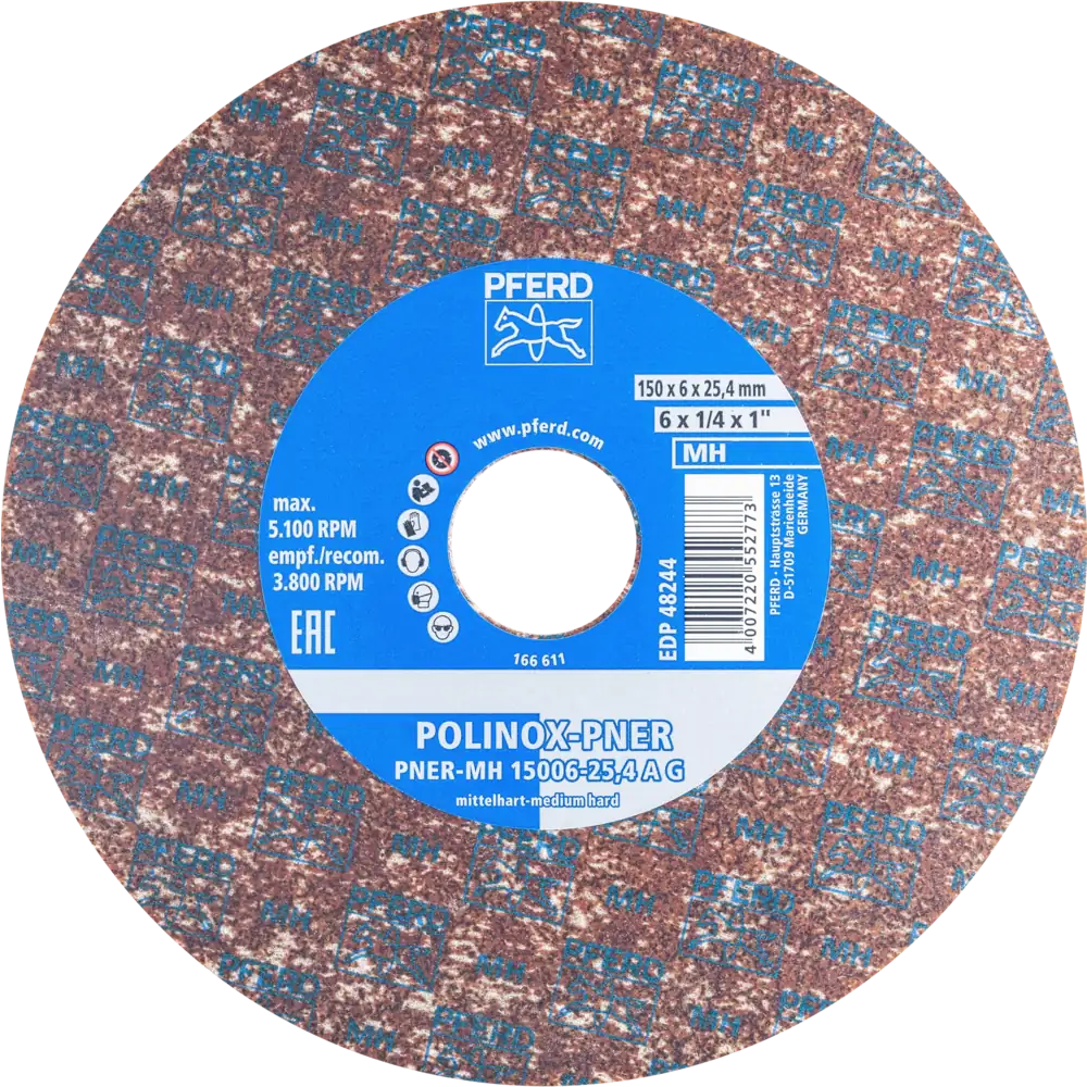 Pferd Tools PFERD TOOLS POLINOX verpresstes Vlies-Rad PNER Ø 150x6 mm Bohrung-Ø 25,4 mm Mittelhart A Grob für Finish -1 Product picture Primär-Darstellung