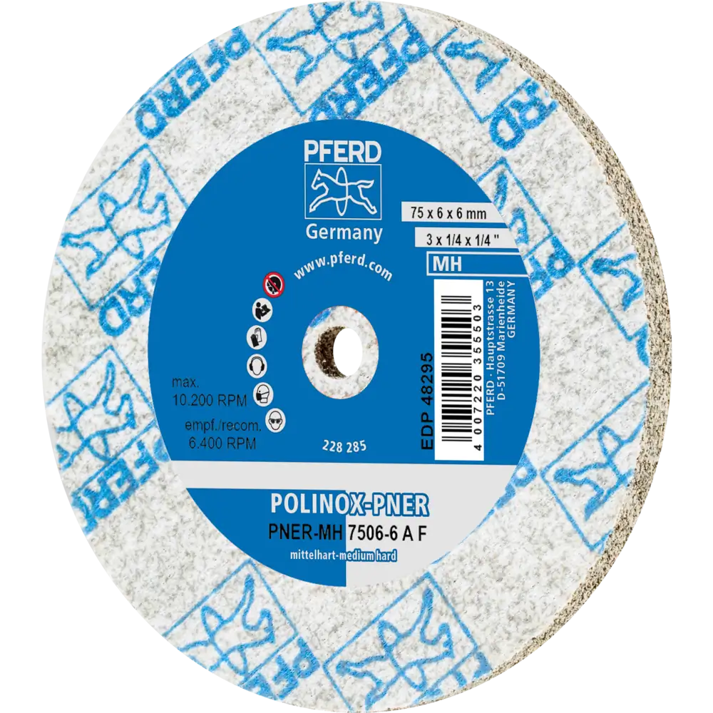 Pferd Tools PFERD TOOLS POLINOX verpresstes Vlies-Rad PNER Ø 75X6 mm Bohrung-Ø 6 mm Mittelhart A Fein für Finish-1 Product picture Primär-Darstellung