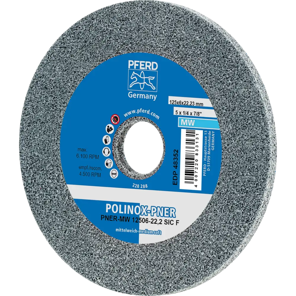 Pferd Tools PFERD TOOLS POLINOX verpresstes Vlies-Rad PNER Ø 125x6 mm Bohrung-Ø 22,2 mm Mittelweich SIC Fein für Finish-1 Product picture Primär-Darstellung