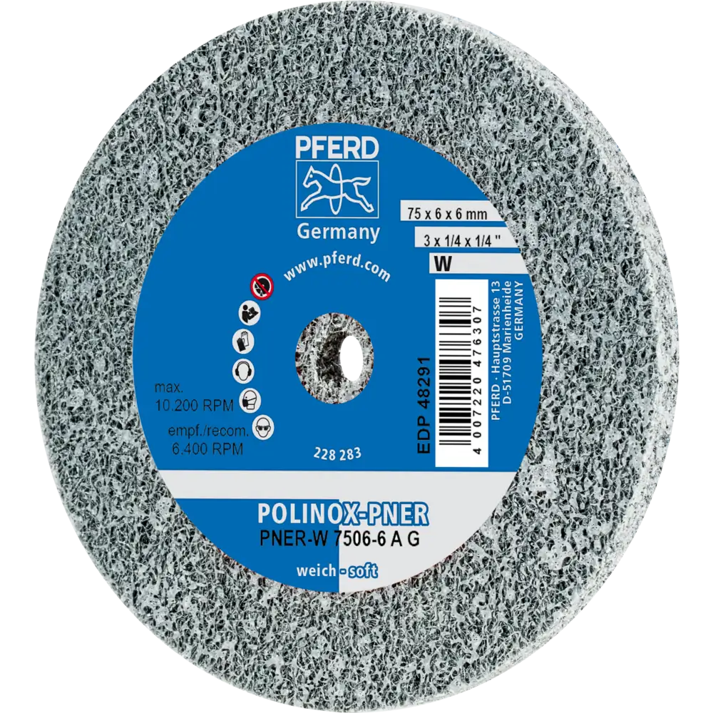 Pferd Tools PFERD TOOLS POLINOX verpresstes Vlies-Rad PNER Ø 75X6 mm Bohrung-Ø 6 mm Weich A Grob für Finish-1 Product picture Primär-Darstellung