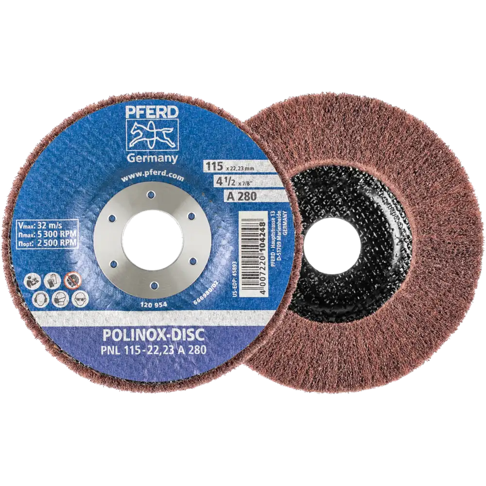 Pferd Tools PFERD TOOLS POLINOX Vlies-Schleifdisc PNL Ø 115 mm Bohrung-Ø 22,23 mm A280 für Feinschliff und Finish-1 Product picture Primär-Darstellung